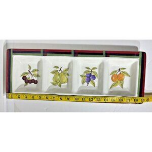 Vintage Strange Fruit Design Ceramic Serving Platter 19" X 7.5", 4 Compartments